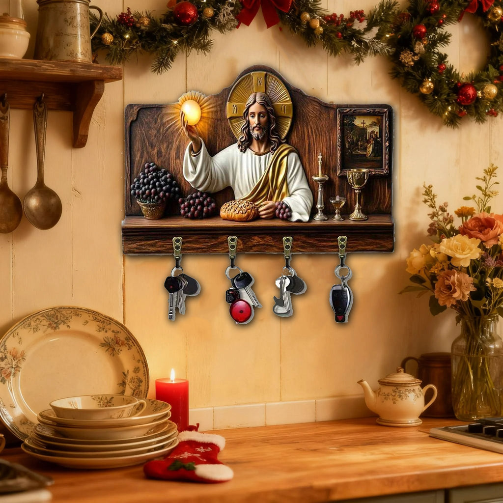 🎁✝️ Porta-chaves multifuncional de madeira - Jesus 💖