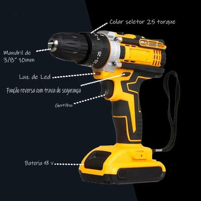 Parafusadeira Furadeira 48V 2 Baterias Com Maleta e Acessórios Completo