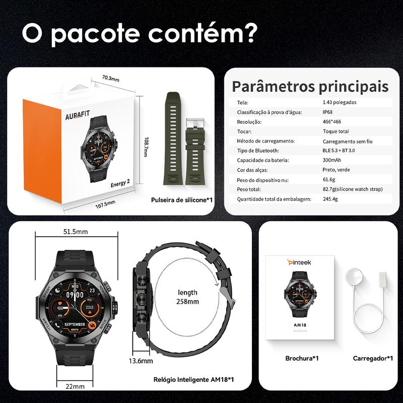 Smartwatch Aurafit AM18 AMOLED – Saúde, Estilo e Alta Performance