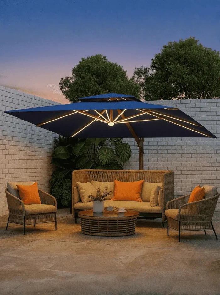 Ombrelone Guarda Sol Gold Led Alumínio C/ Base 130 L