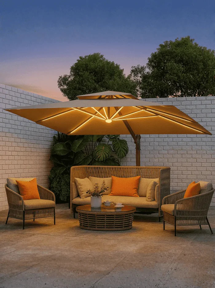 Ombrelone Guarda Sol Gold Led Alumínio C/ Base 130 L